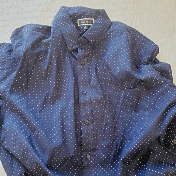 Mens navy polka dot dress shirt - Picture 2 of 2